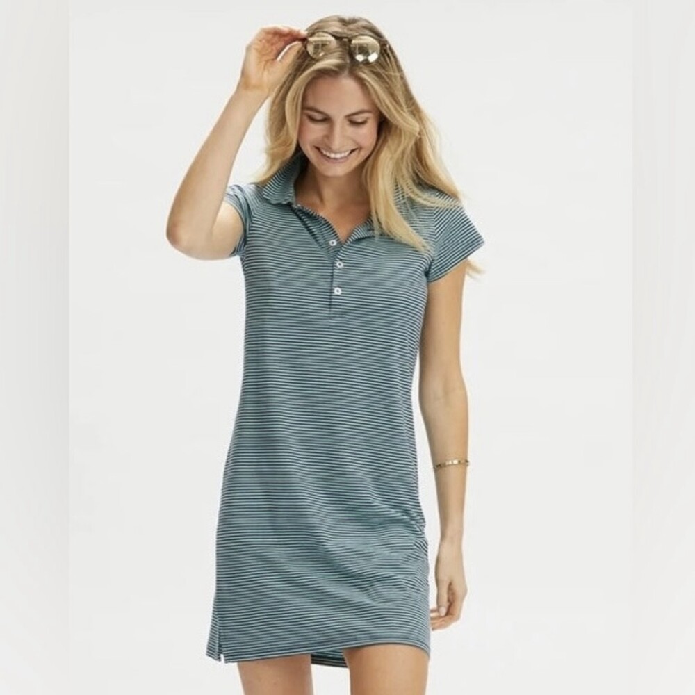 Striped Polo Shirt Dress in Teal